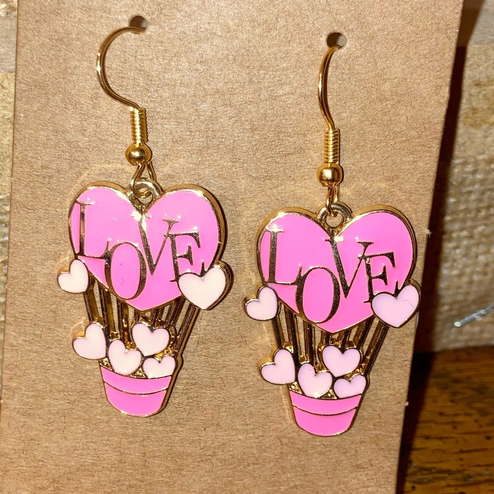 Hot Air Balloon Earrings “Love”  Pink NWT
